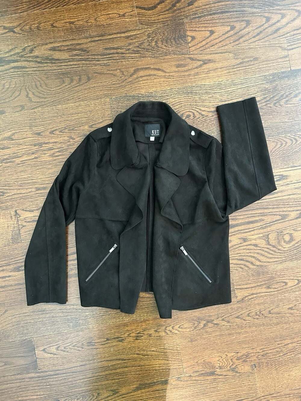 Kut from the Kloth Black Faux Suede Open Waterfall Blazer Jacket sz S